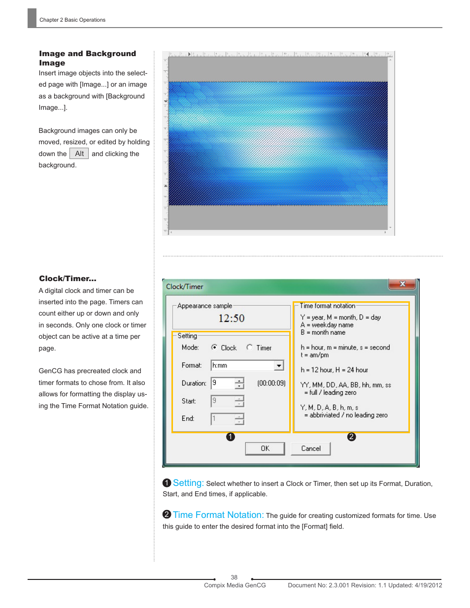 Setting, Time format notation | Compix GenCG 5.5 User Manual | Page 38 / 109