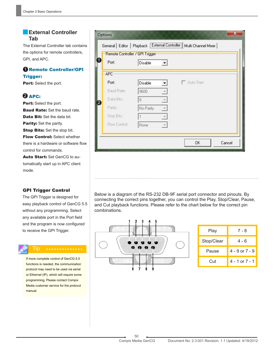 External controller tab | Compix GenCG 5.5 User Manual | Page 50 / 109