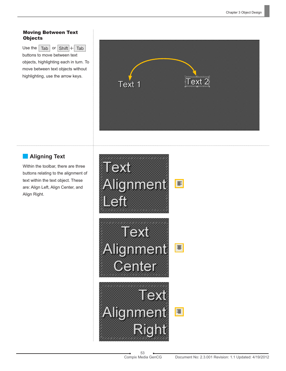 Aligning text | Compix GenCG 5.5 User Manual | Page 53 / 109