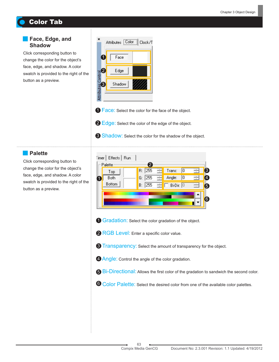 Color tab | Compix GenCG 5.5 User Manual | Page 63 / 109