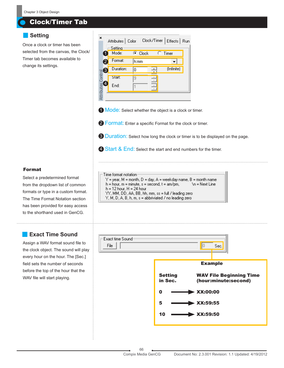Clock/timer tab | Compix GenCG 5.5 User Manual | Page 66 / 109