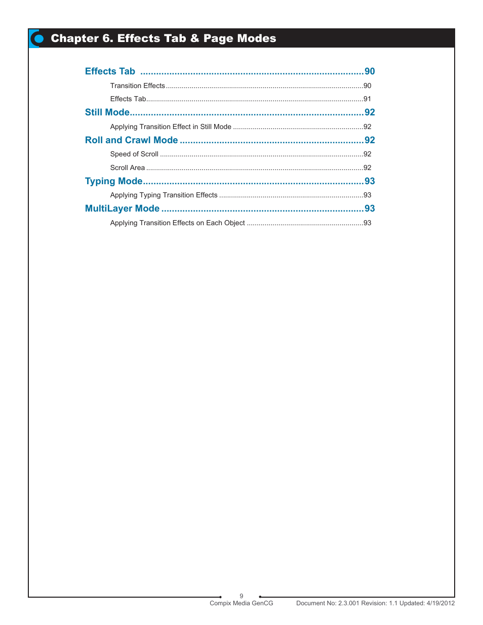 Chapter 6. effects tab & page modes | Compix GenCG 5.5 User Manual | Page 9 / 109