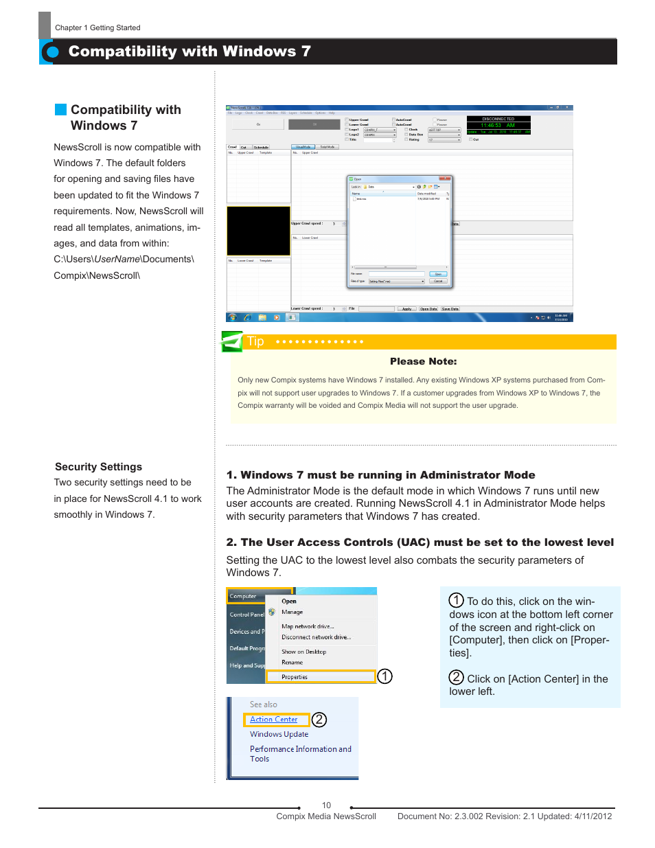 Compatibility with windows 7 | Compix NewsScroll 4.1 User Manual | Page 10 / 56