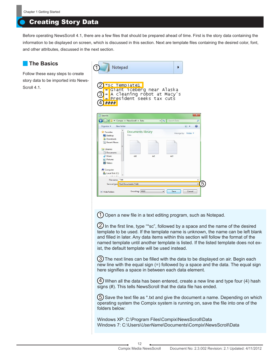 Creating story data | Compix NewsScroll 4.1 User Manual | Page 12 / 56