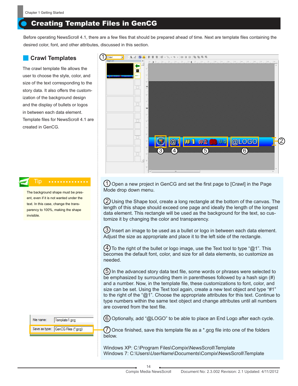 Creating template files in gencg | Compix NewsScroll 4.1 User Manual | Page 14 / 56