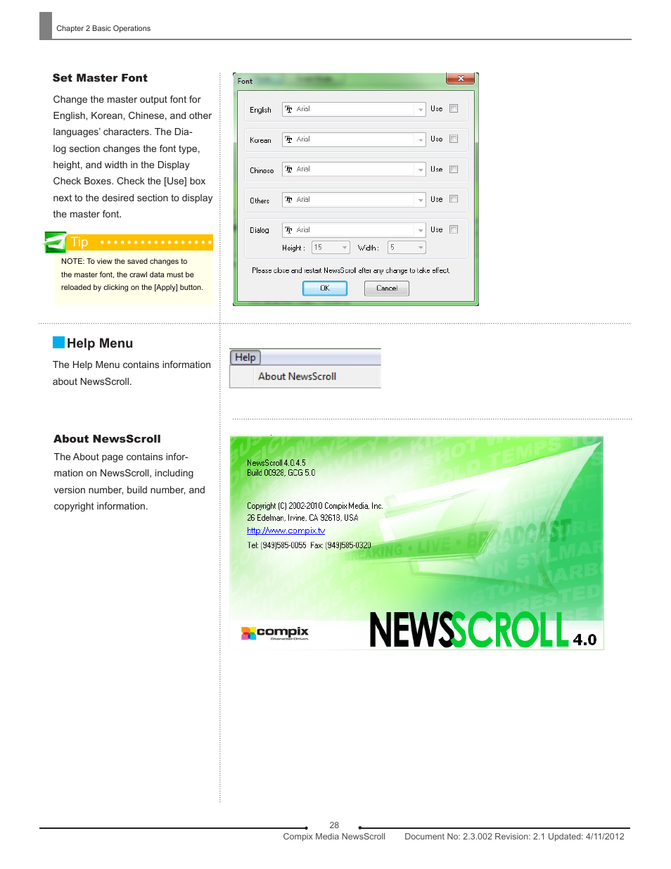 Help menu | Compix NewsScroll 4.1 User Manual | Page 28 / 56