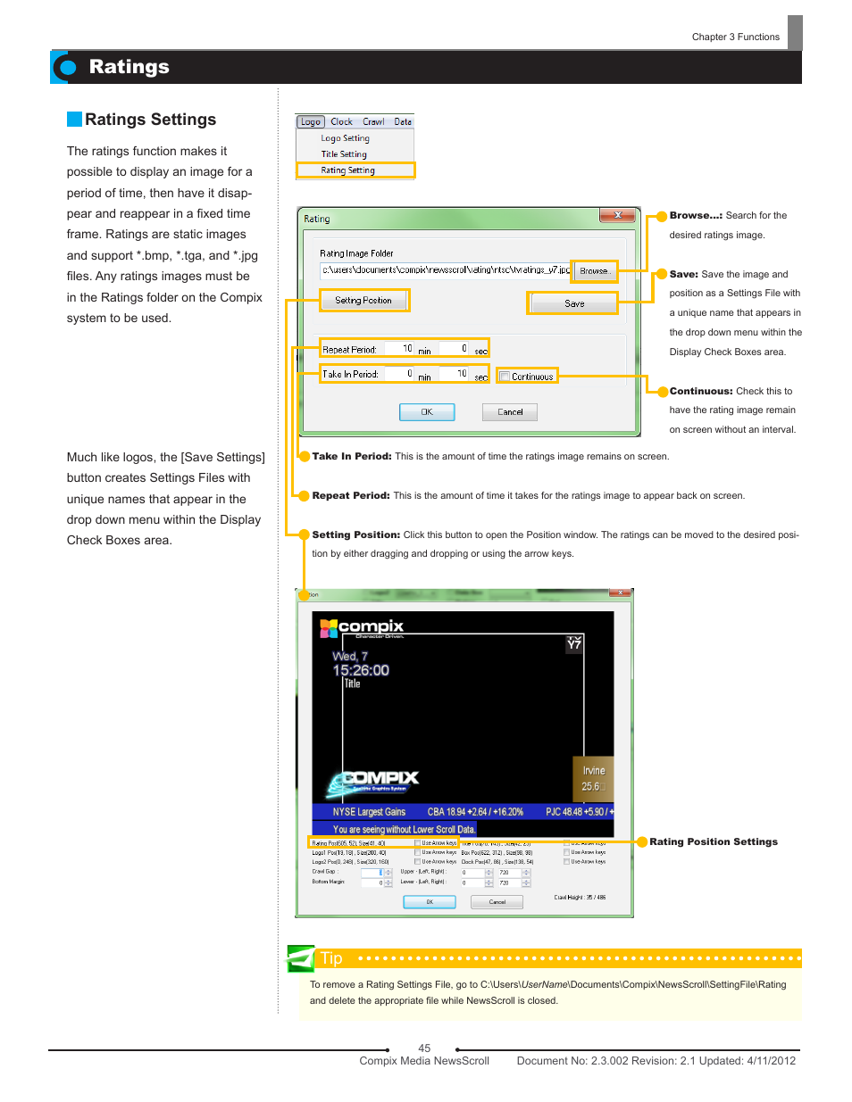 Ratings, Ratings settings | Compix NewsScroll 4.1 User Manual | Page 45 / 56