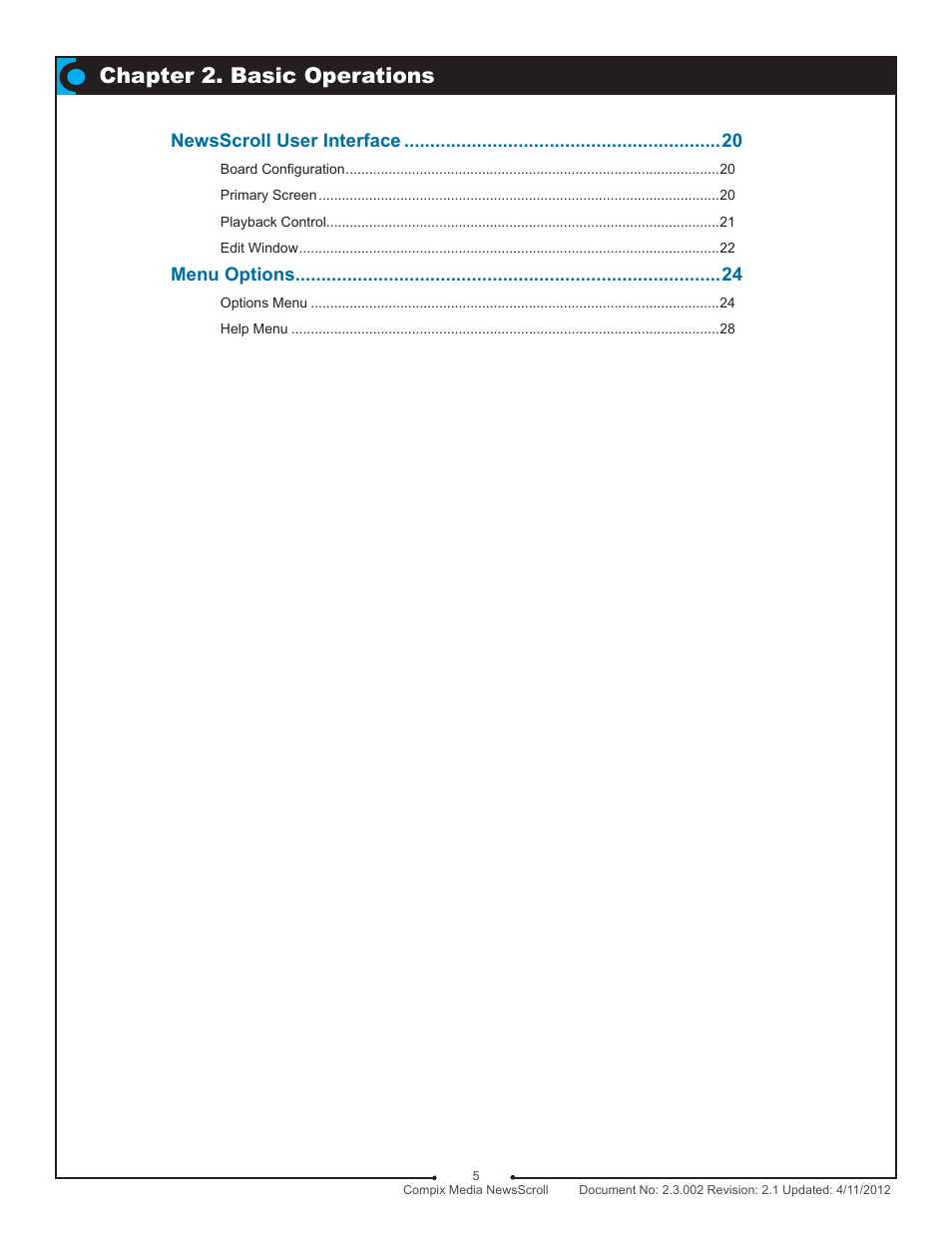 Chapter 2. basic operations | Compix NewsScroll 4.1 User Manual | Page 5 / 56