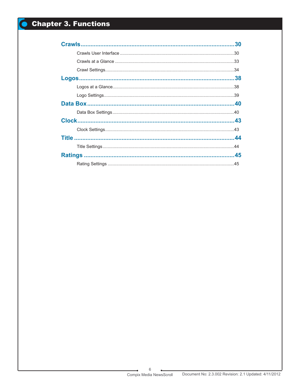 Chapter 3. functions | Compix NewsScroll 4.1 User Manual | Page 6 / 56