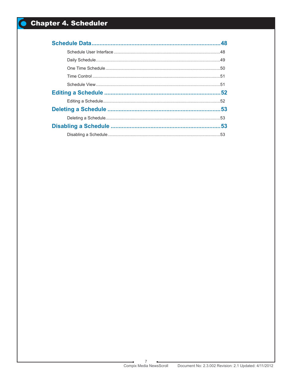 Chapter 4. scheduler | Compix NewsScroll 4.1 User Manual | Page 7 / 56