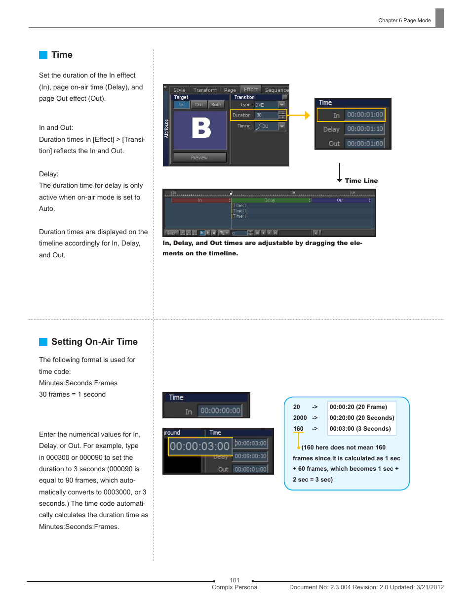 Time, Setting on-air time | Compix Persona User Manual | Page 101 / 209