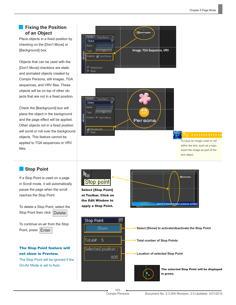 Stop point fixing the position of an object | Compix Persona User Manual | Page 103 / 209