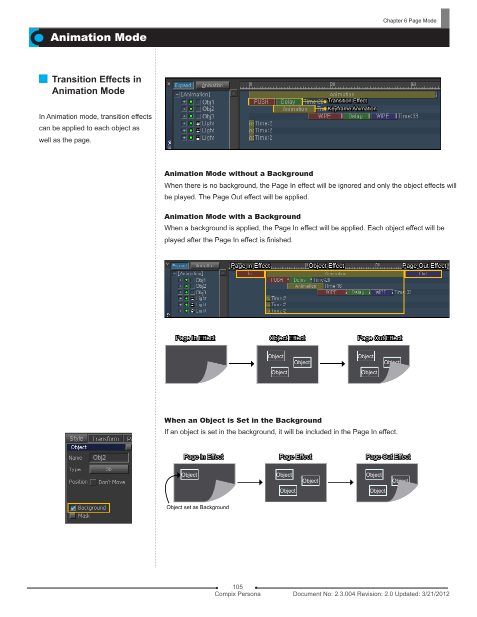 Animation mode, Transition effects in animation mode | Compix Persona User Manual | Page 105 / 209