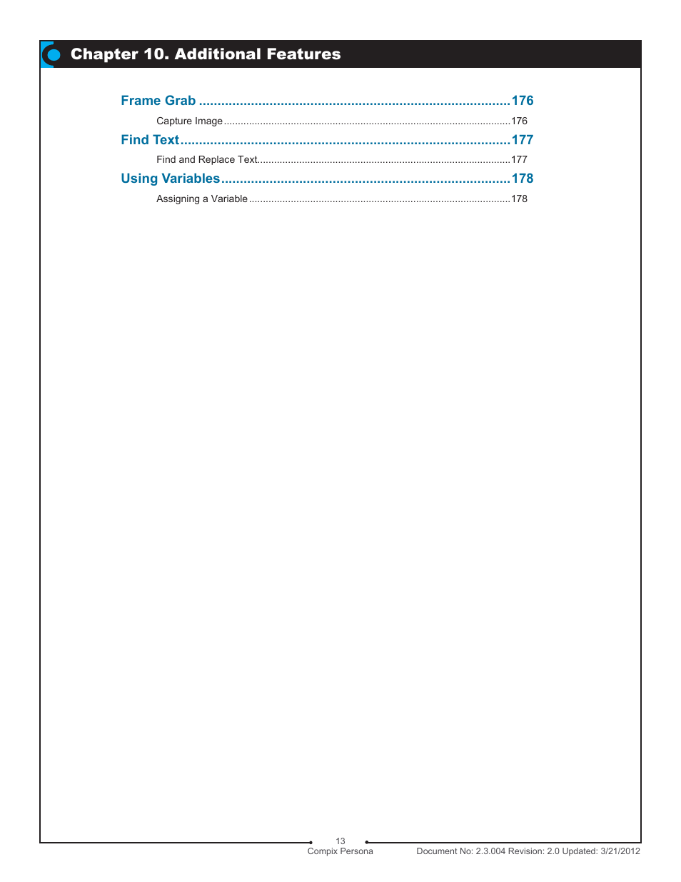 Chapter 10. additional features | Compix Persona User Manual | Page 13 / 209