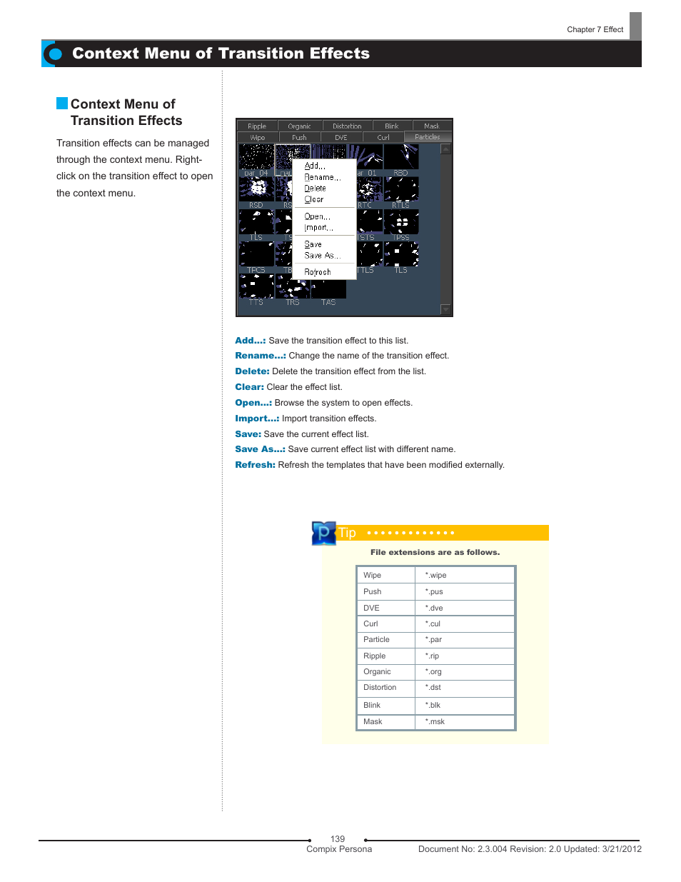 Context menu of transition effects | Compix Persona User Manual | Page 139 / 209
