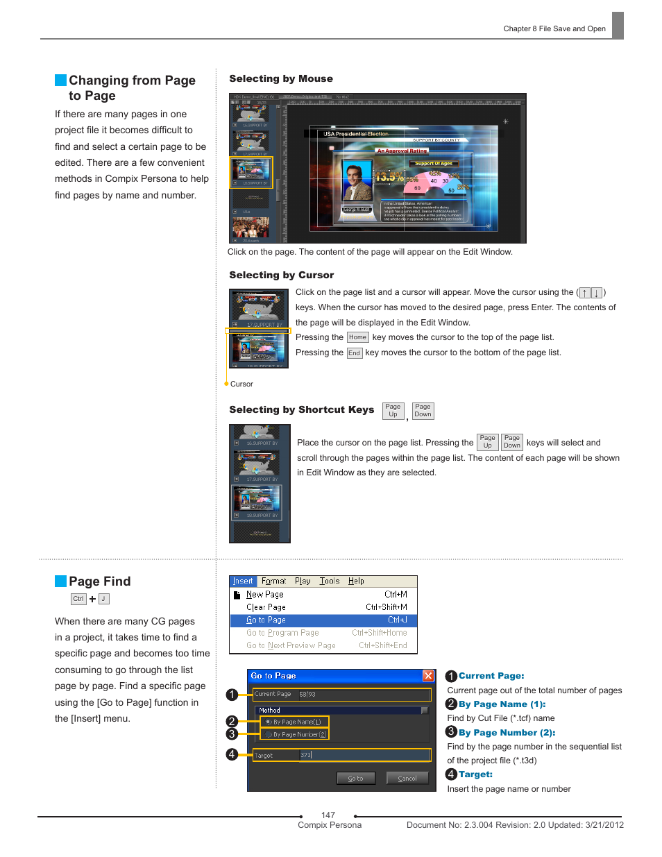 Changing from page to page, Page find | Compix Persona User Manual | Page 147 / 209