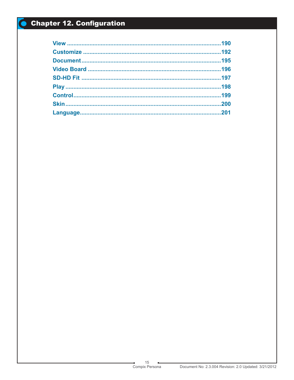 Chapter 12. configuration | Compix Persona User Manual | Page 15 / 209