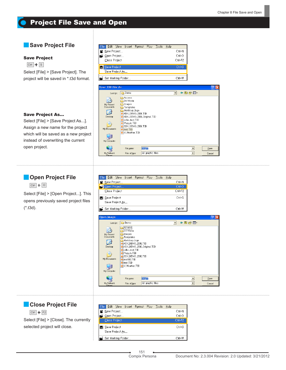 Project file save and open | Compix Persona User Manual | Page 151 / 209