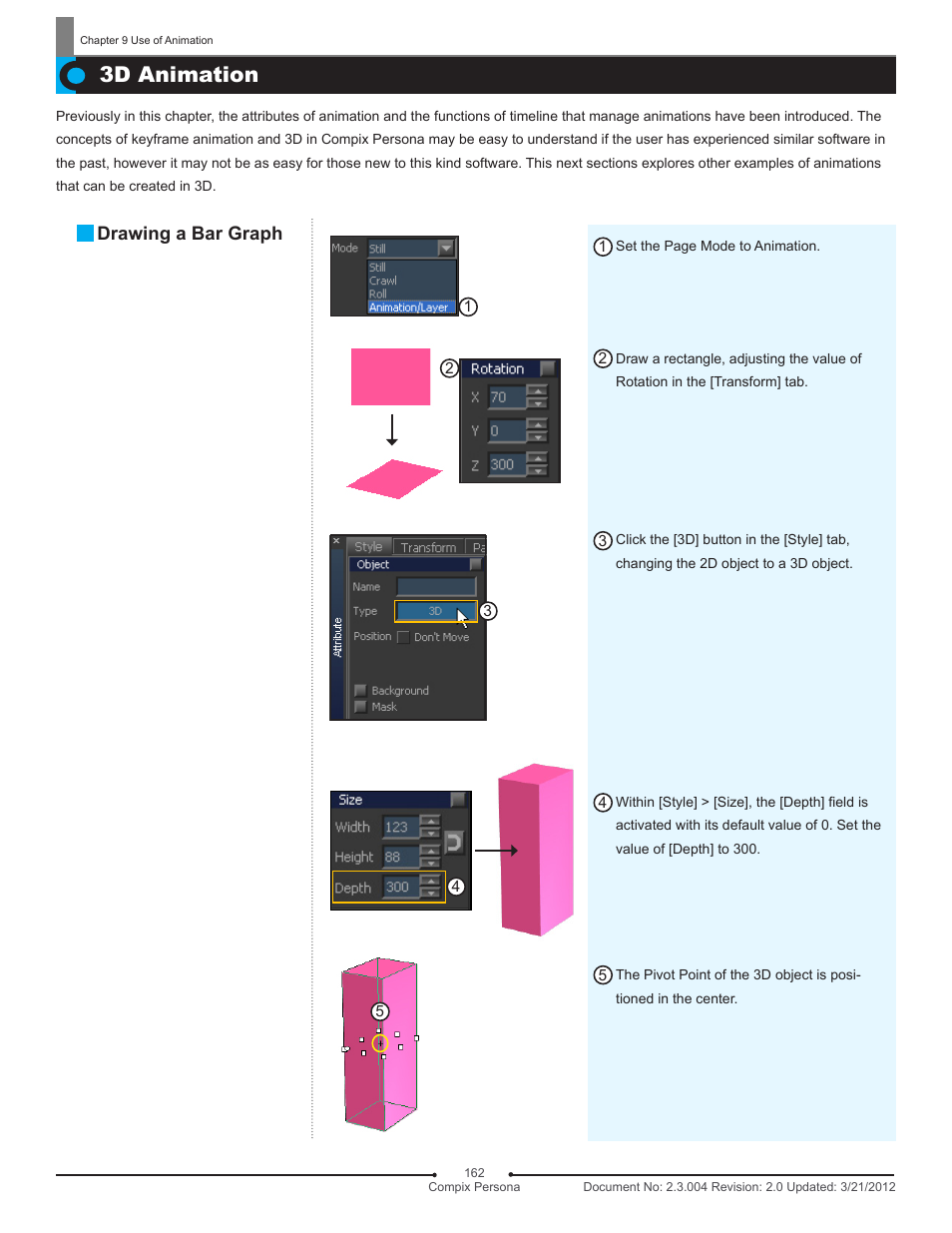 3d animation, Drawing a bar graph | Compix Persona User Manual | Page 162 / 209