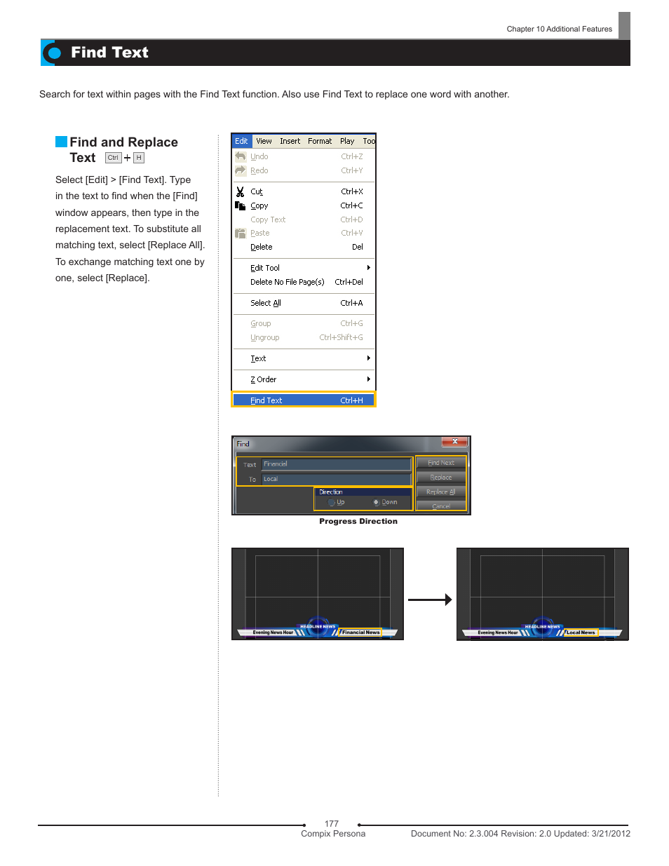 Find text, Find and replace text | Compix Persona User Manual | Page 177 / 209