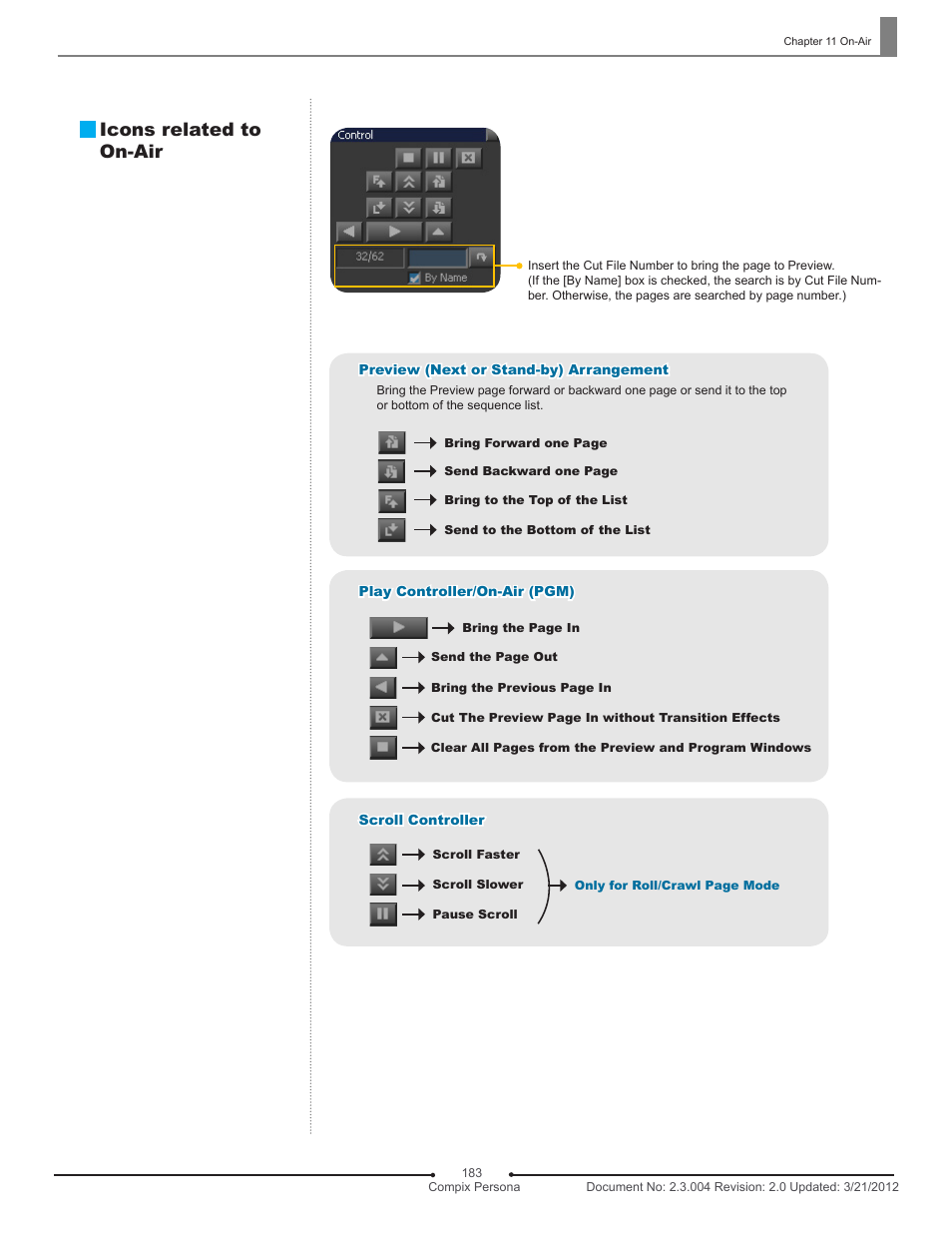 Icons related to on-air | Compix Persona User Manual | Page 183 / 209