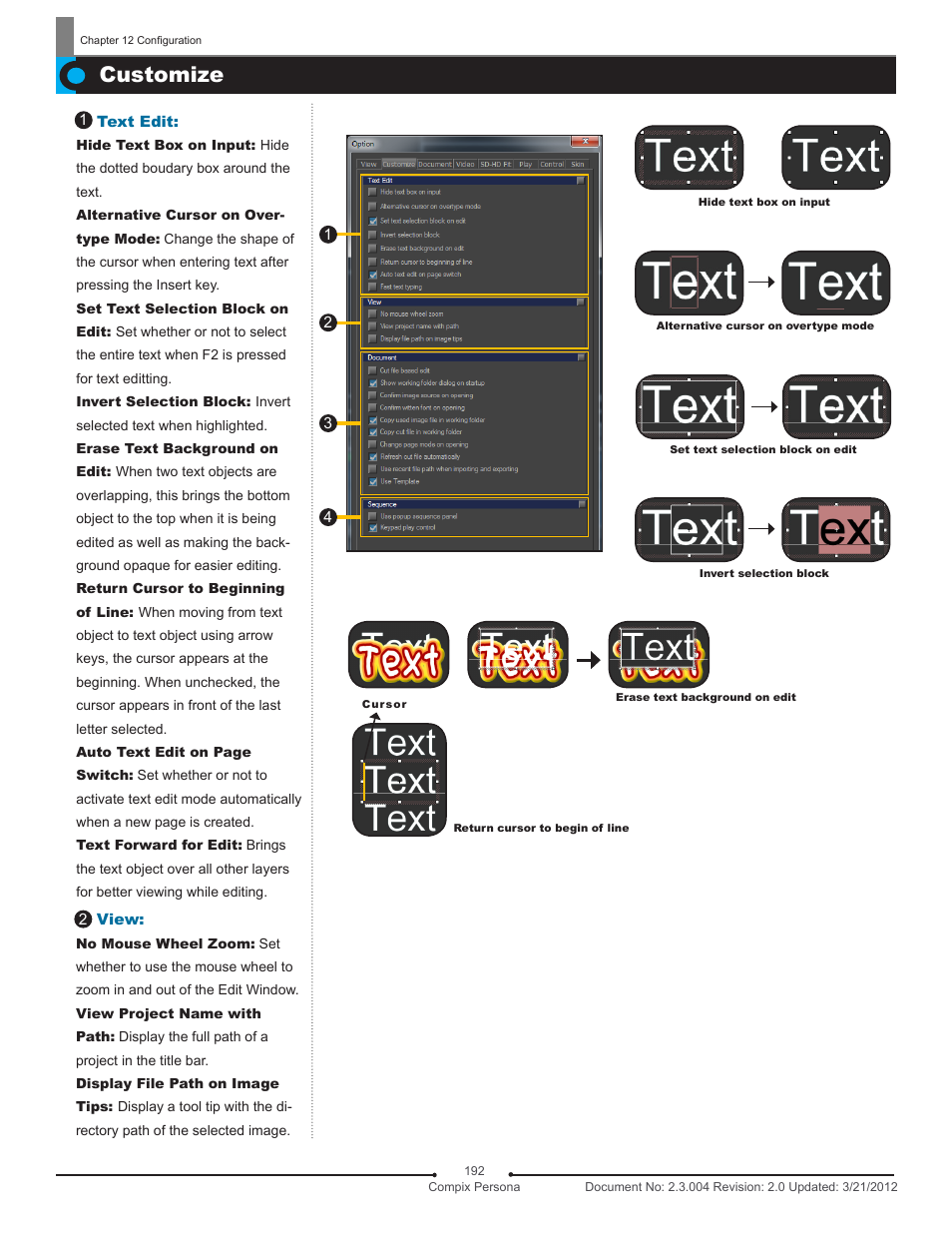 Customize | Compix Persona User Manual | Page 192 / 209