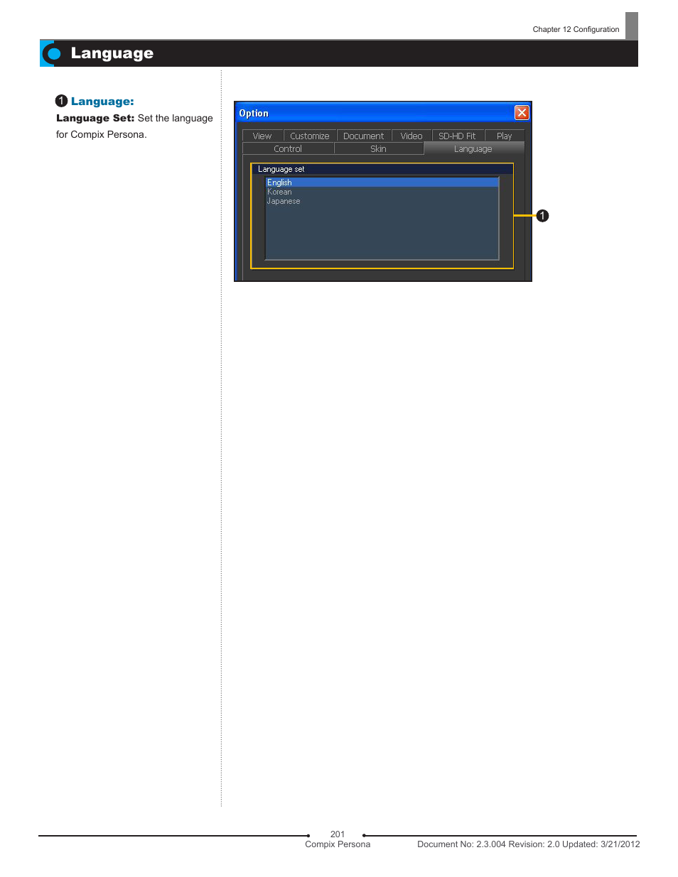 Language | Compix Persona User Manual | Page 201 / 209