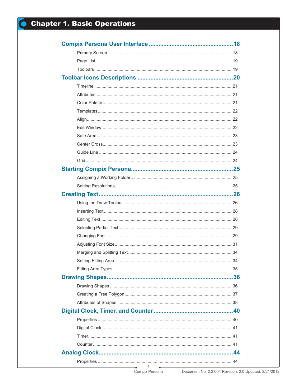 Chapter 1. basic operations | Compix Persona User Manual | Page 4 / 209