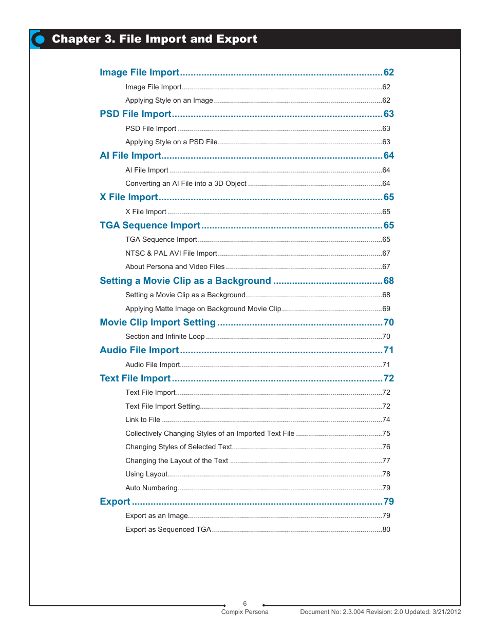 Chapter 3. file import and export | Compix Persona User Manual | Page 6 / 209