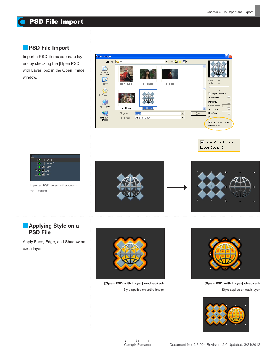 Psd file import, Applying style on a psd file | Compix Persona User Manual | Page 63 / 209