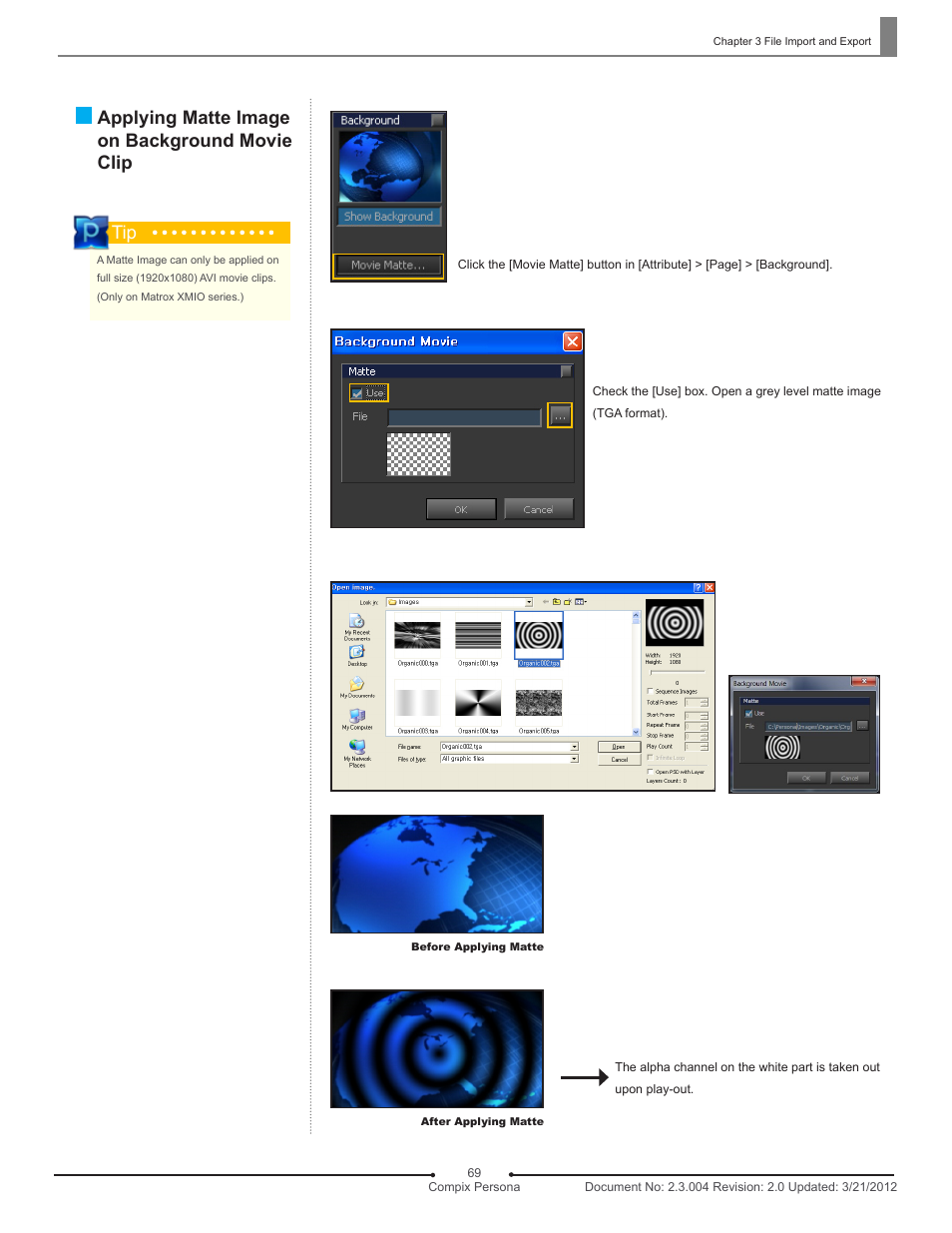 Applying matte image on background movie clip tip | Compix Persona User Manual | Page 69 / 209