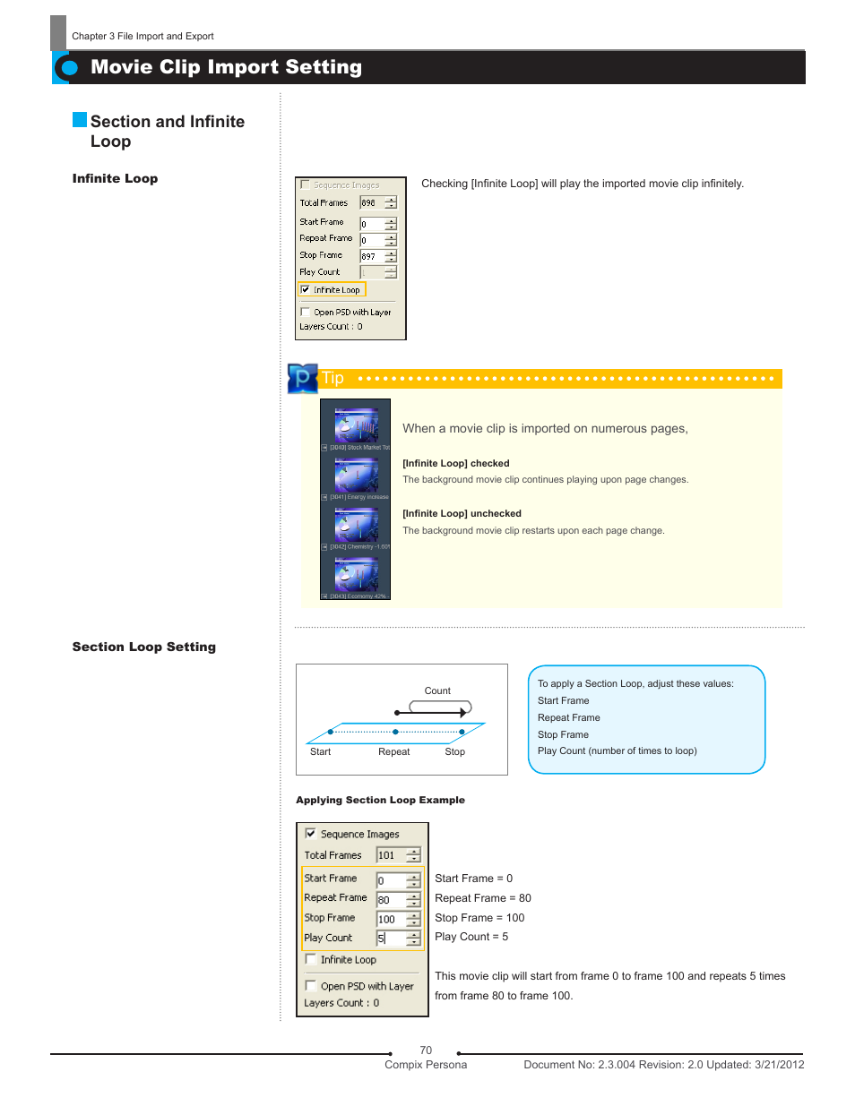 Movie clip import setting | Compix Persona User Manual | Page 70 / 209