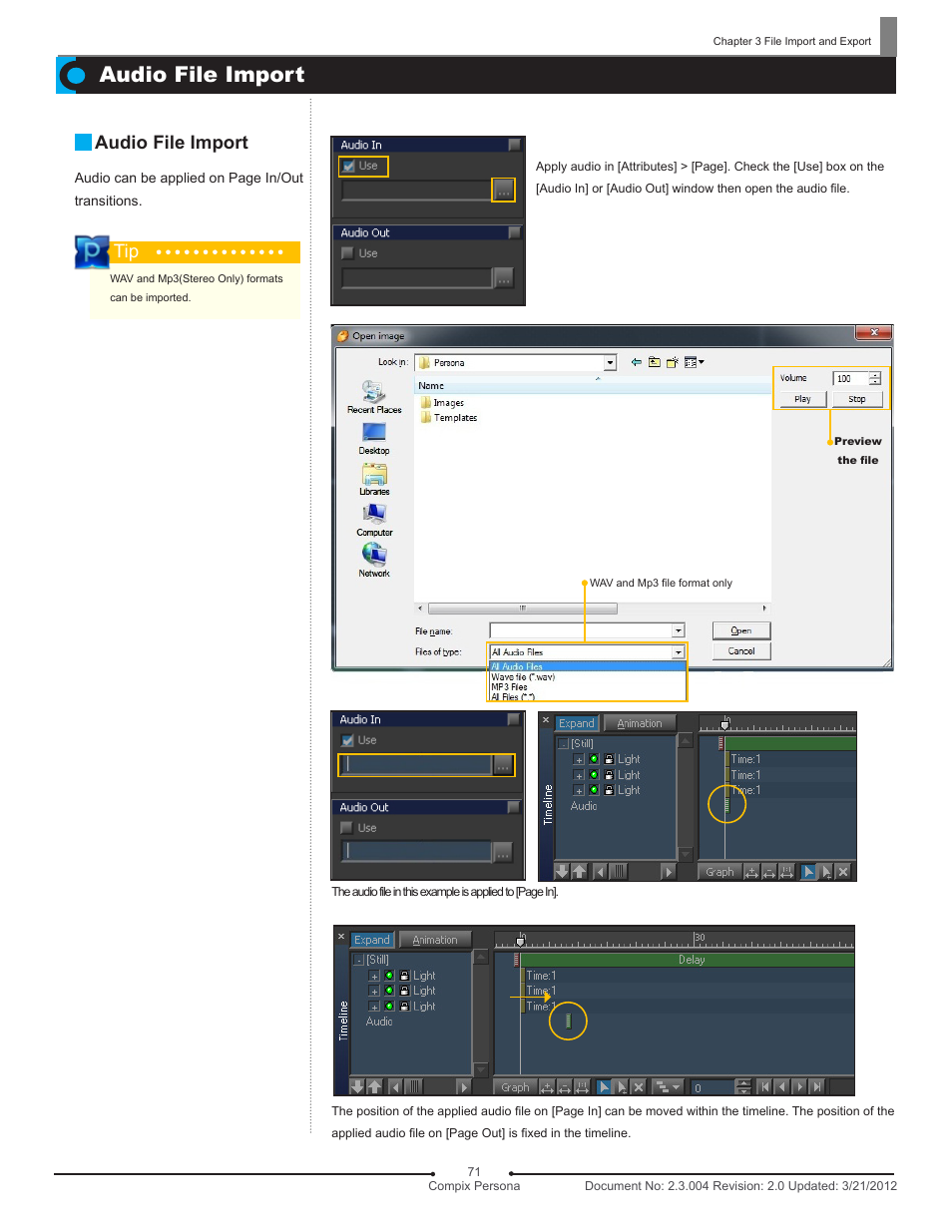Audio file import | Compix Persona User Manual | Page 71 / 209