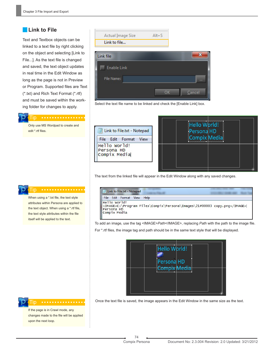 Link to file | Compix Persona User Manual | Page 74 / 209