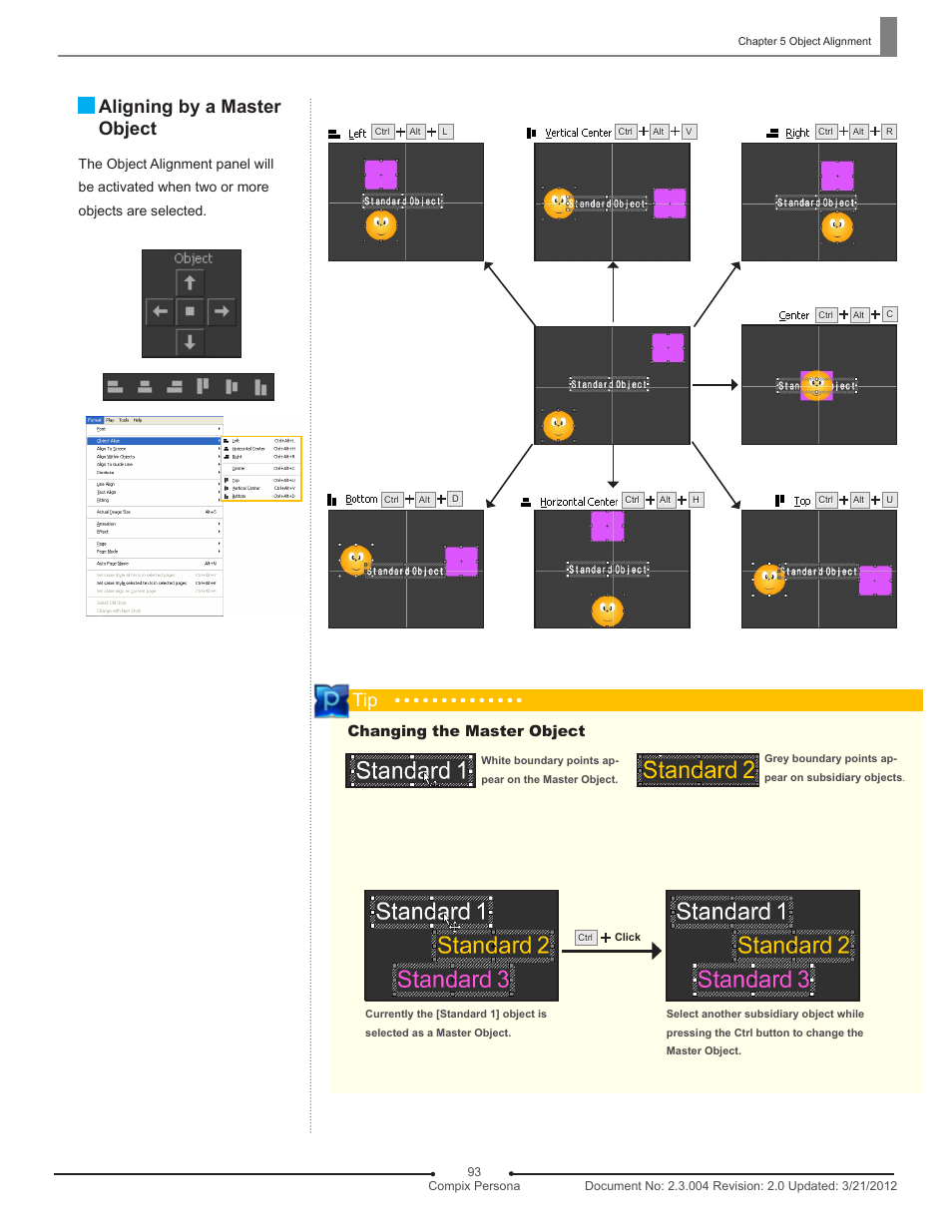 Aligning by a master object, Changing the master object | Compix Persona User Manual | Page 93 / 209