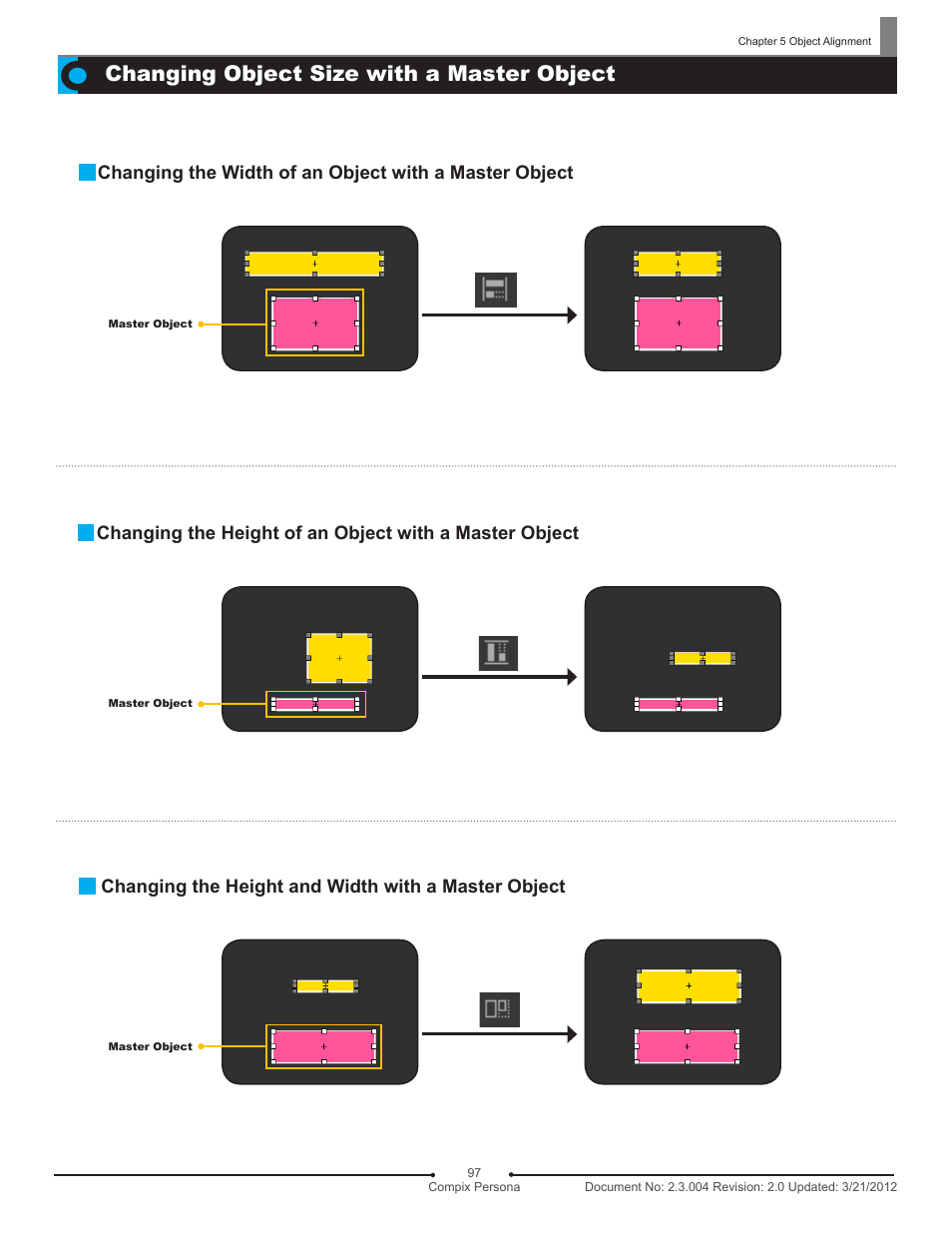 Changing object size with a master object, Changing the height and width with a master object | Compix Persona User Manual | Page 97 / 209