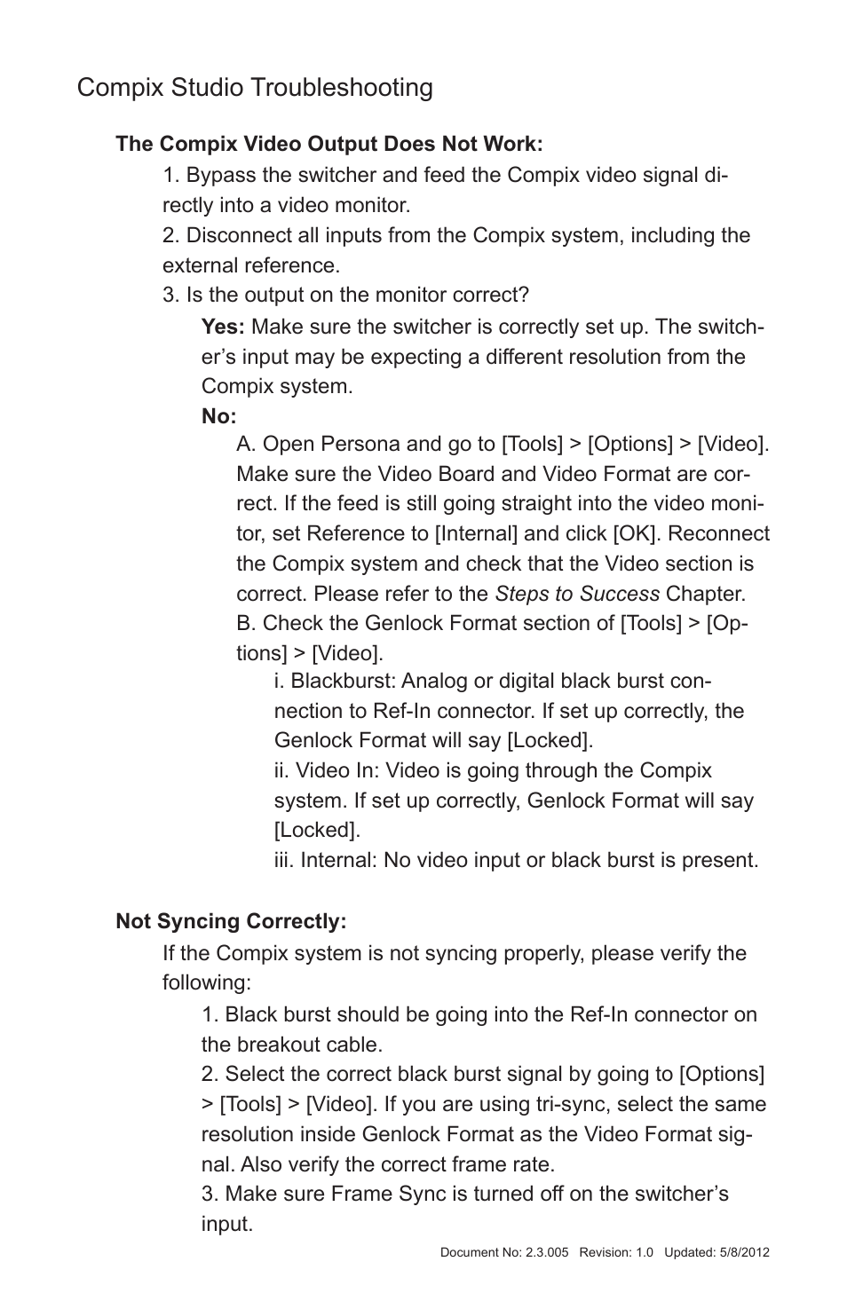 Compix studio troubleshooting | Compix Persona User Manual | Page 10 / 12