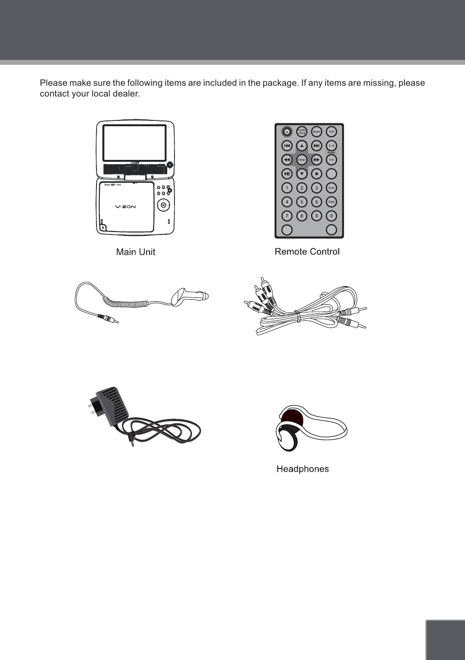 Package contents | COBY electronic TF-DVD8509 User Manual | Page 9 / 26