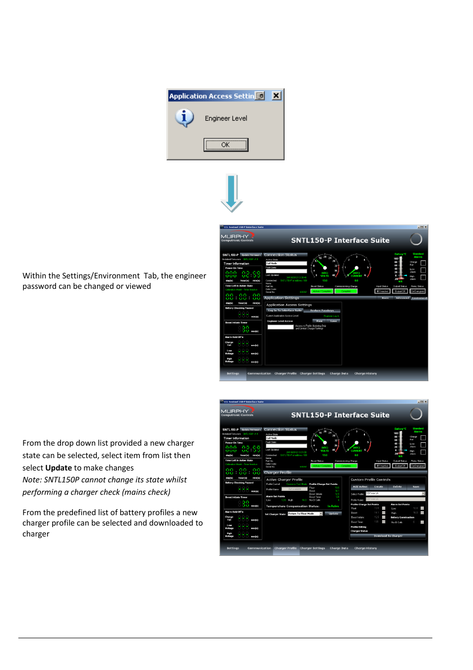 Engineer view overview, Engineer password, Charger profile | Computronic Controls Sentinel 150P User Manual | Page 14 / 28
