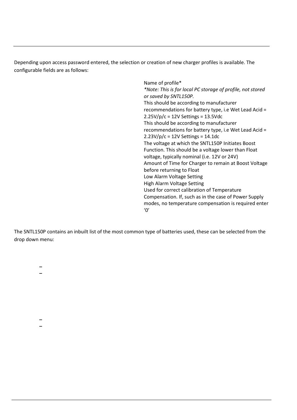 Sntl150p configurable settings, Charger profiles, Preset charger profiles | Computronic Controls Sentinel 150P User Manual | Page 18 / 28