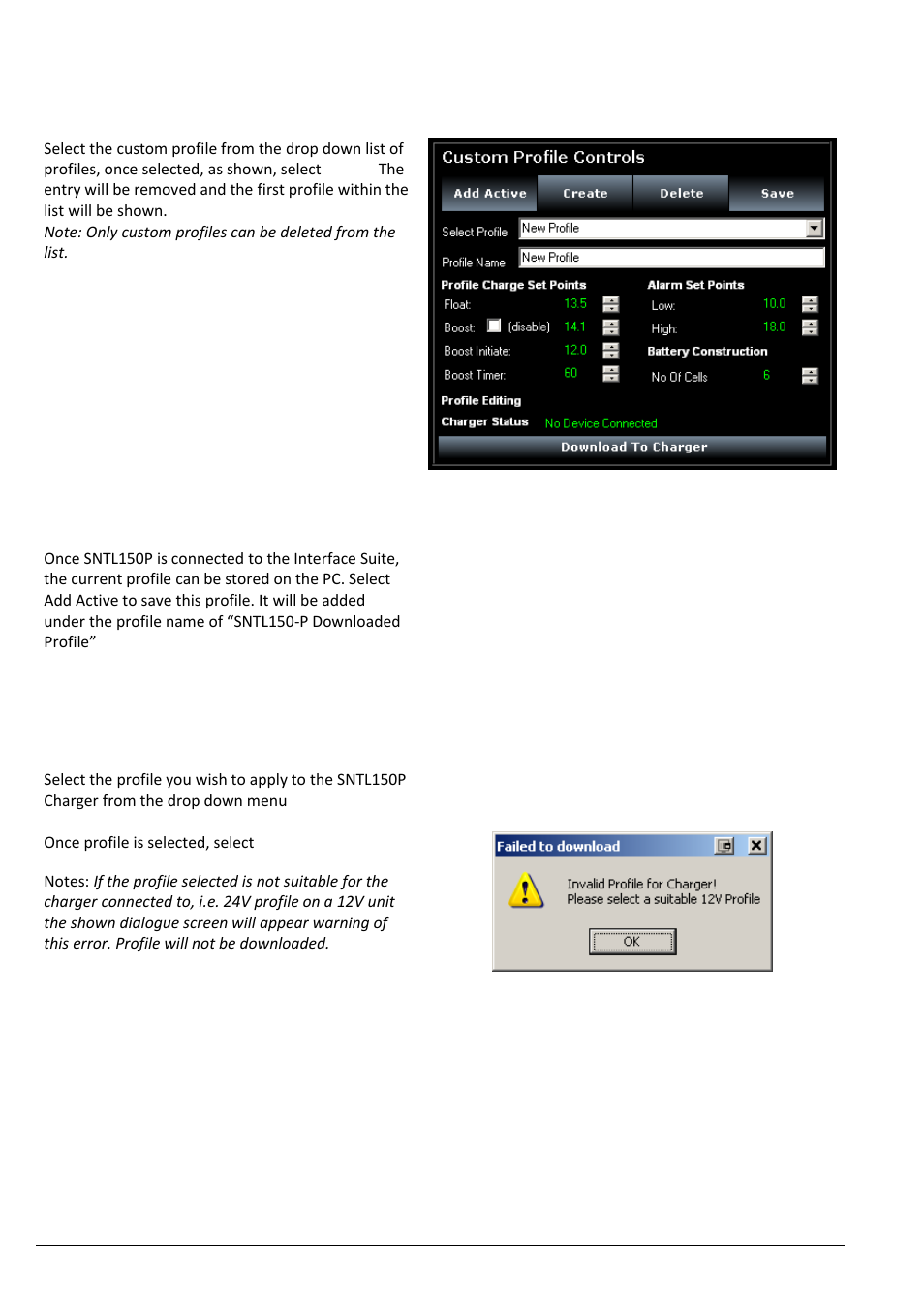 Deleting custom profiles, Adding current sntl150p profile to software suite, Applying custom profiles | Computronic Controls Sentinel 150P User Manual | Page 20 / 28