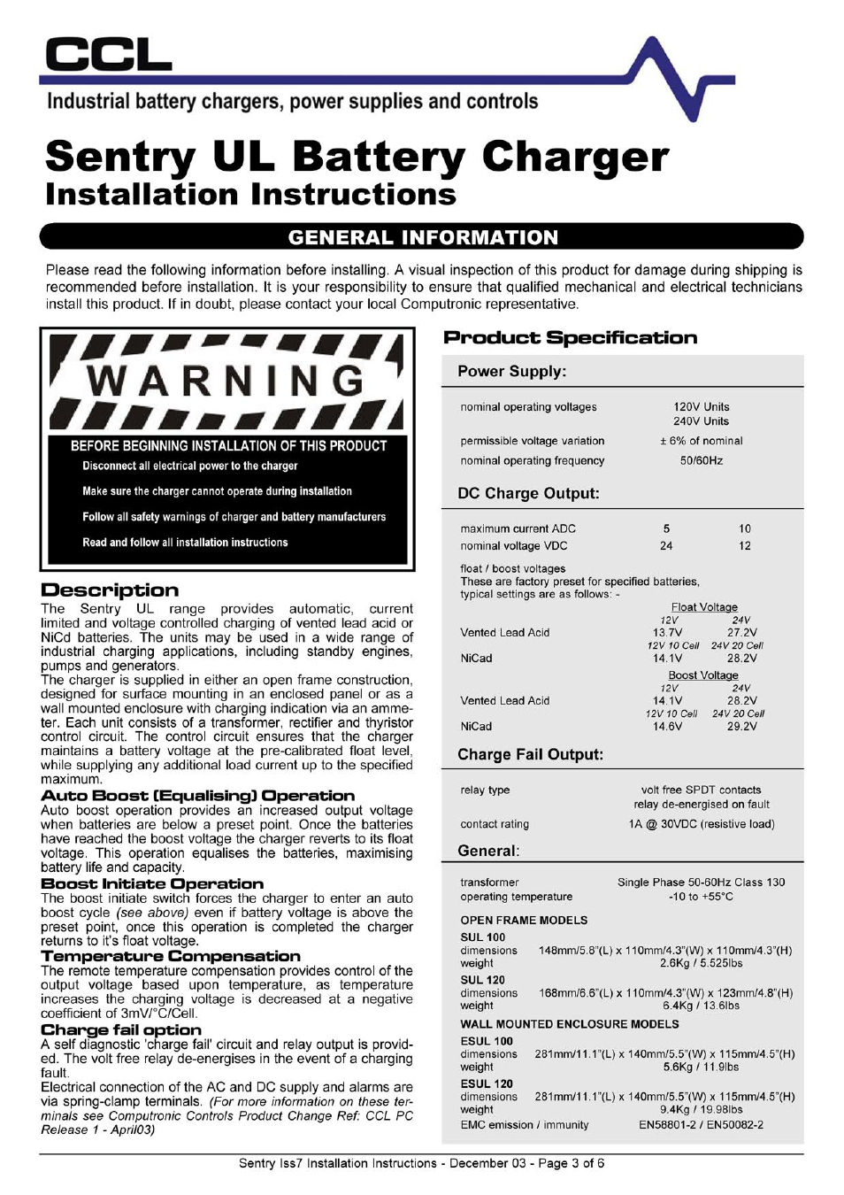 Computronic Controls Sentry User Manual | Page 3 / 6