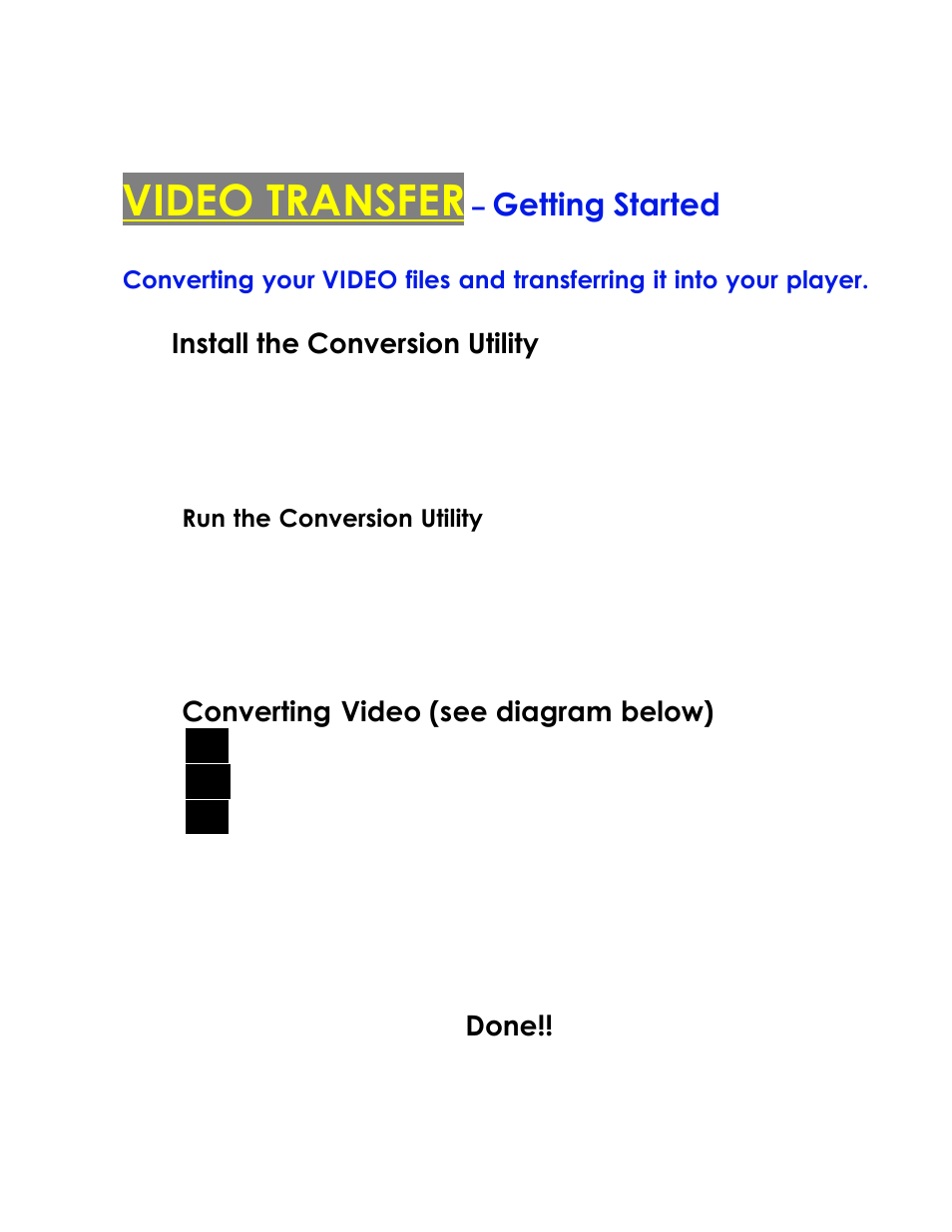 Video transfer, Getting started | COBY electronic MPC7055 User Manual | Page 10 / 13