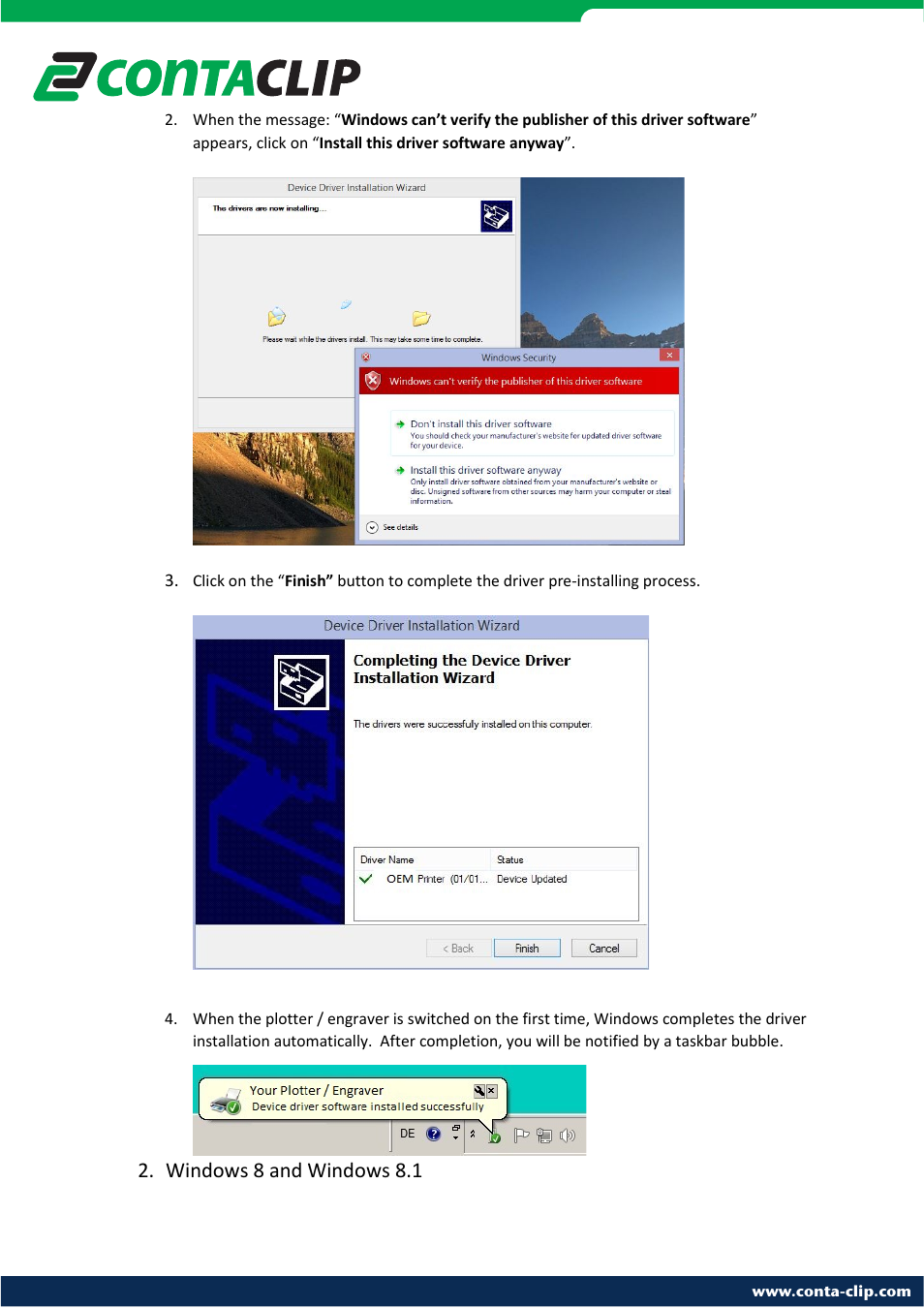 Windows 8 and windows 8.1 | CONTA-CLIP EMS plotter drivers User Manual | Page 2 / 11