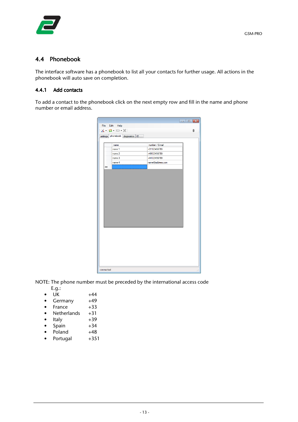 4 phonebook phonebook phonebook phonebook | CONTA-CLIP GSM-PRO User Manual | Page 15 / 48