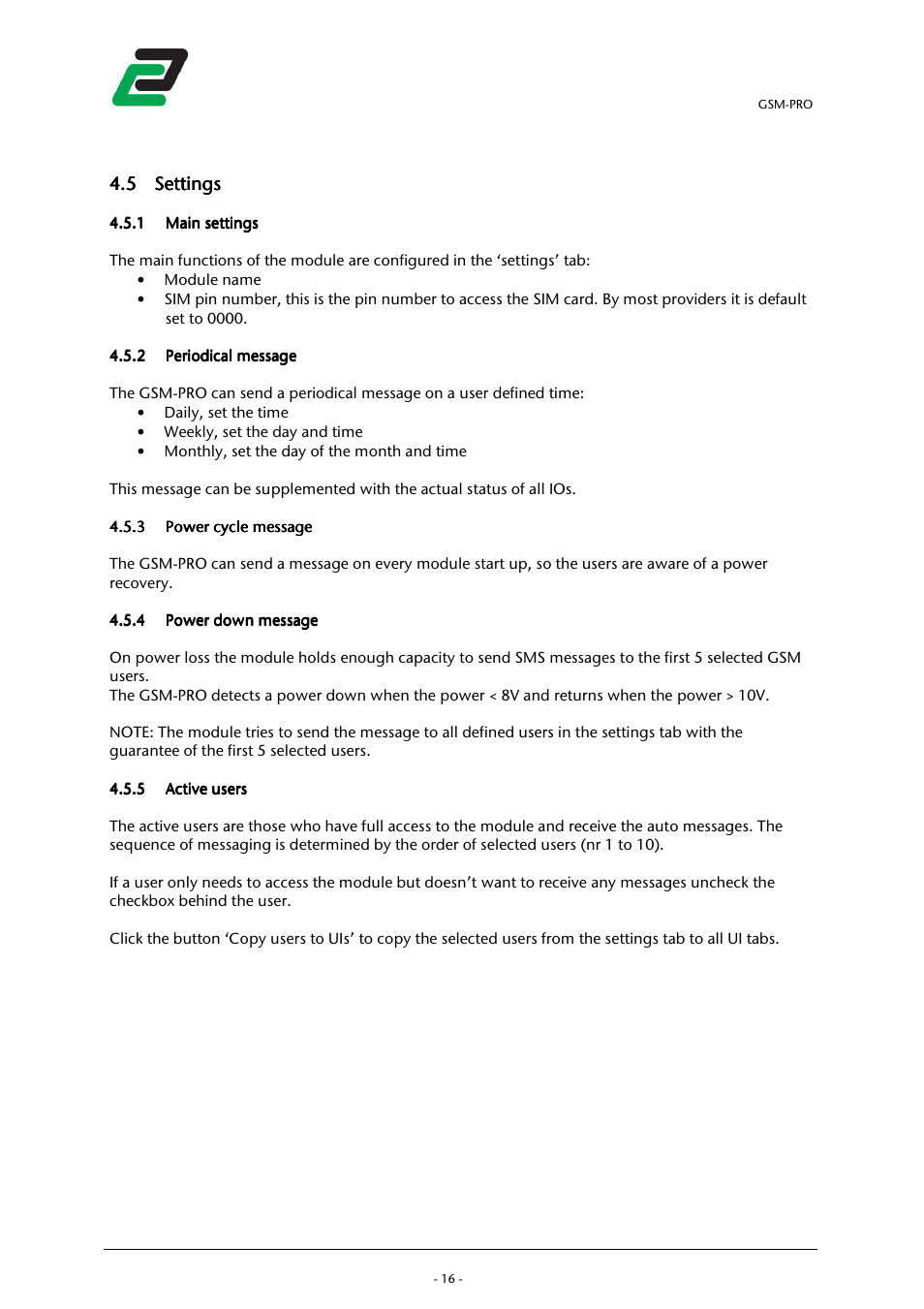 5 settings settings settings settings | CONTA-CLIP GSM-PRO User Manual | Page 18 / 48