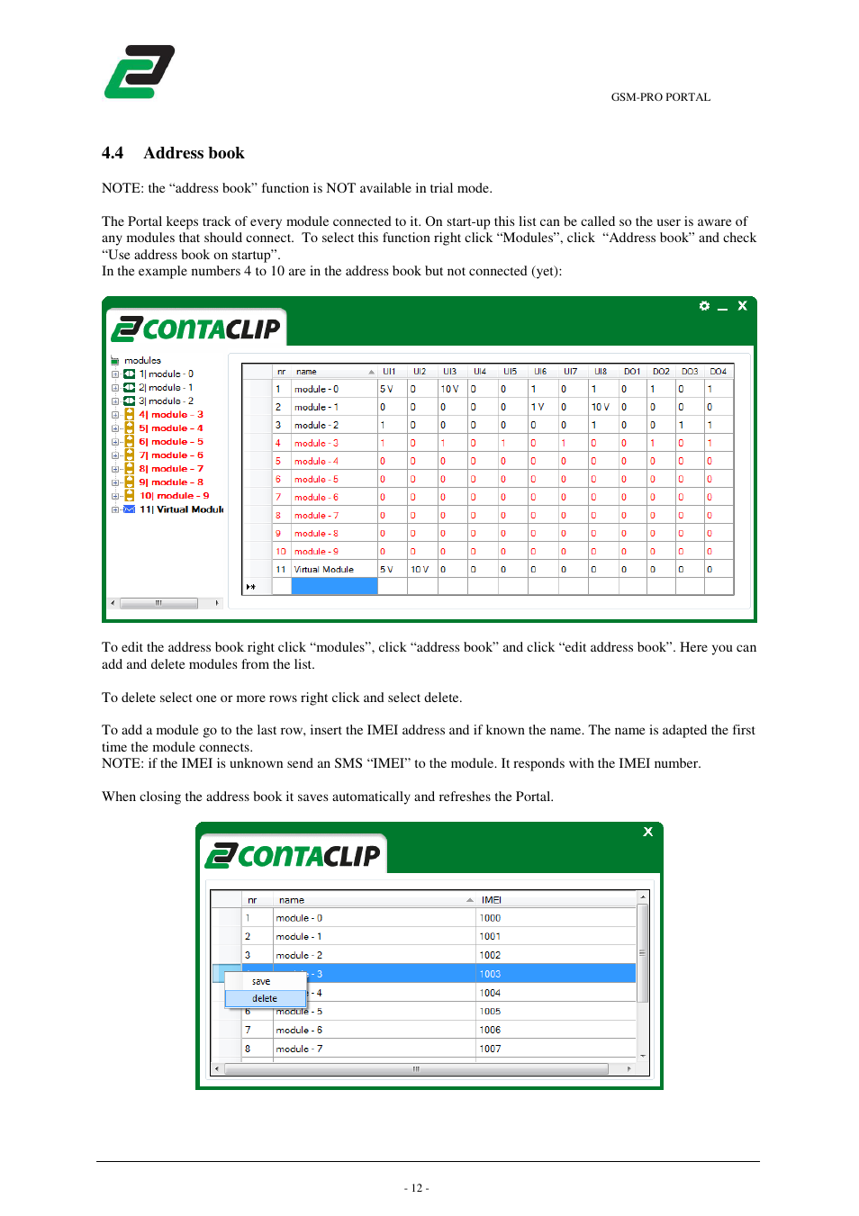 4 address book | CONTA-CLIP GSM-PRO Portal User Manual | Page 13 / 18