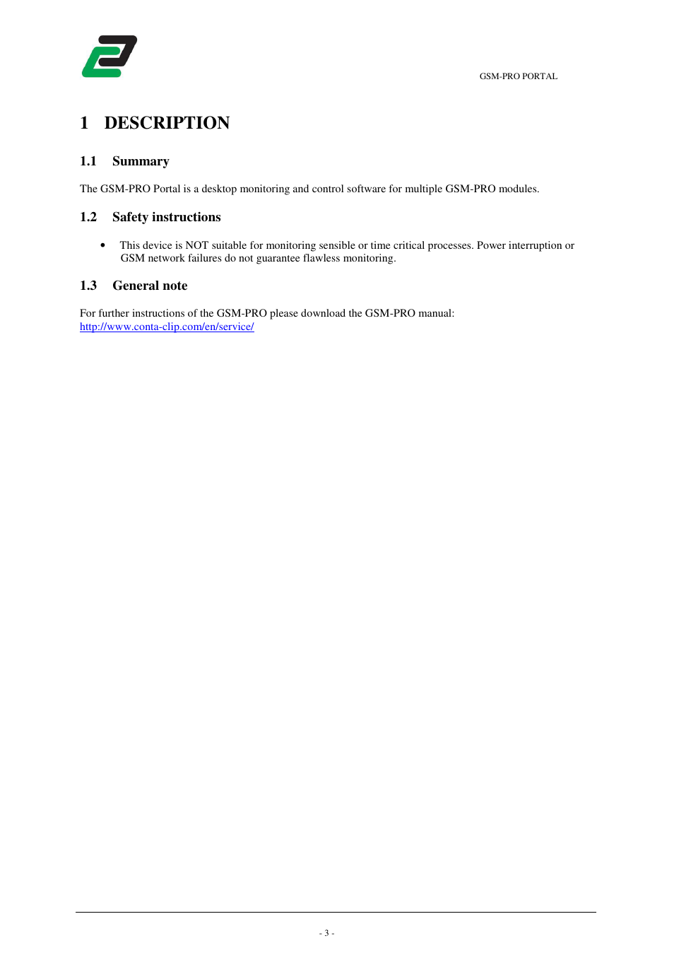 1description, 1 summary, 2 safety instructions | CONTA-CLIP GSM-PRO Portal User Manual | Page 4 / 18