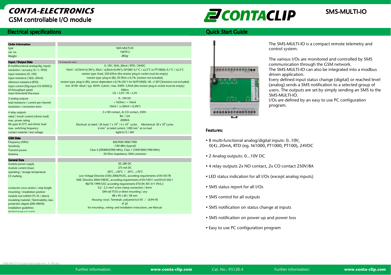 CONTA-CLIP SMS-MULTI I/O User Manual | 2 pages