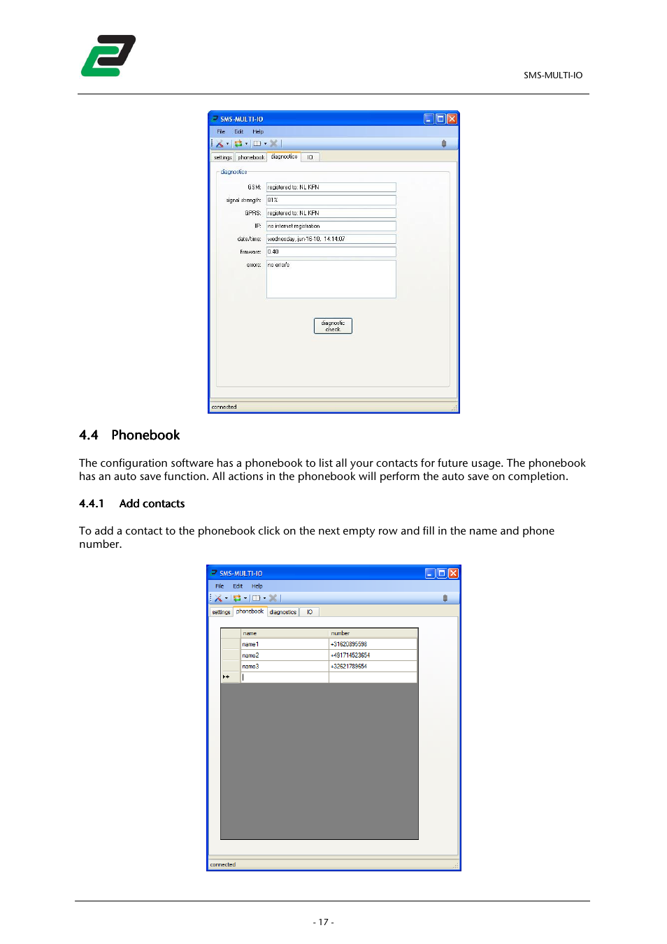 4 phonebook phonebook phonebook phonebook | CONTA-CLIP SMS-MULTI I/O User Manual | Page 18 / 35
